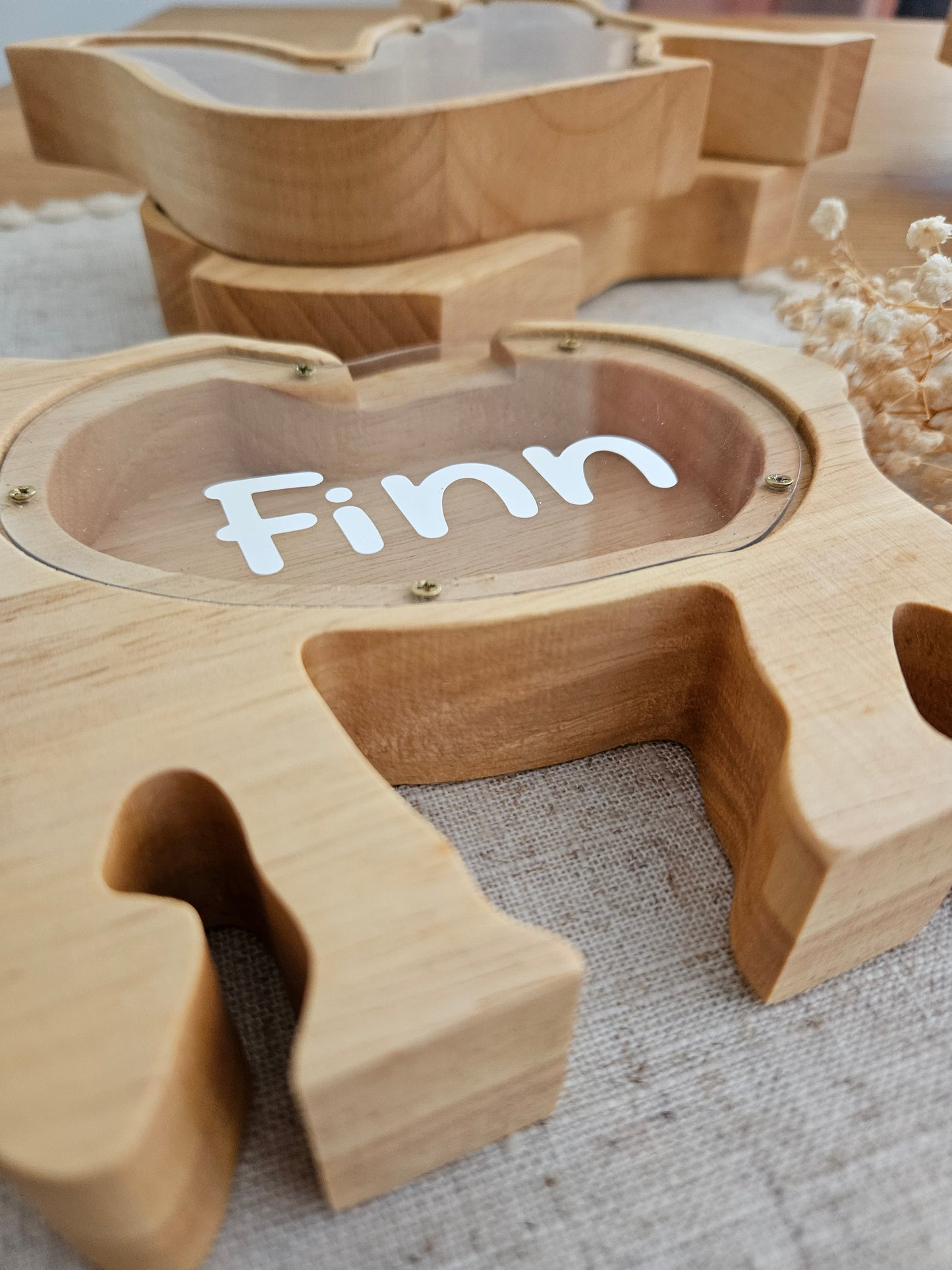 Personalisierte Tier-Spardose mit Namen – Holz-Sparschwein zur Geburt & Taufe, Geschenke für Kinder