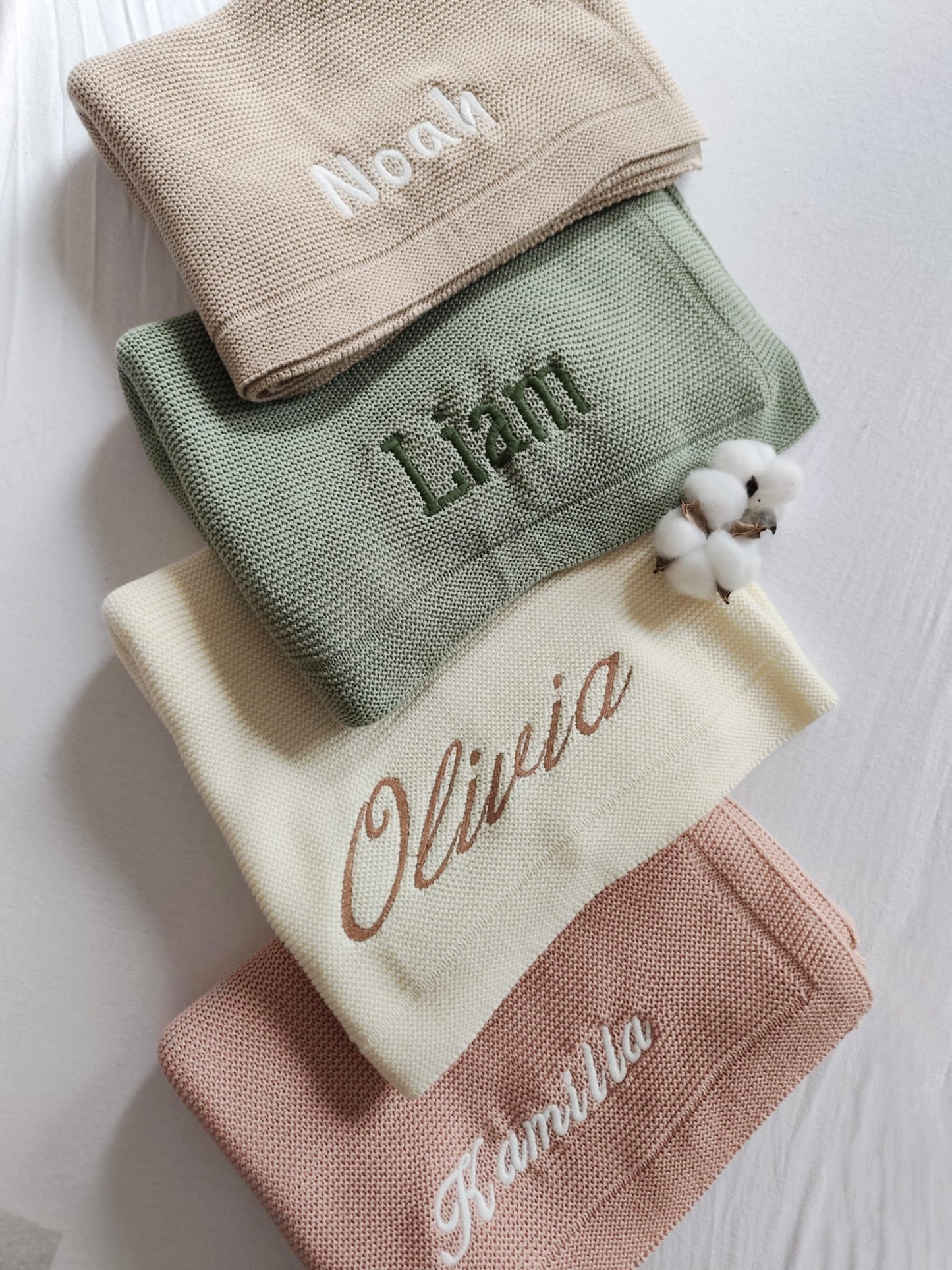 Babydecke personalisiert, bestickt mit Namen od. Datum – 100% Baumwolle | Geschenk zur Geburt, Taufe, Babyparty | Kuscheldecke für Babys