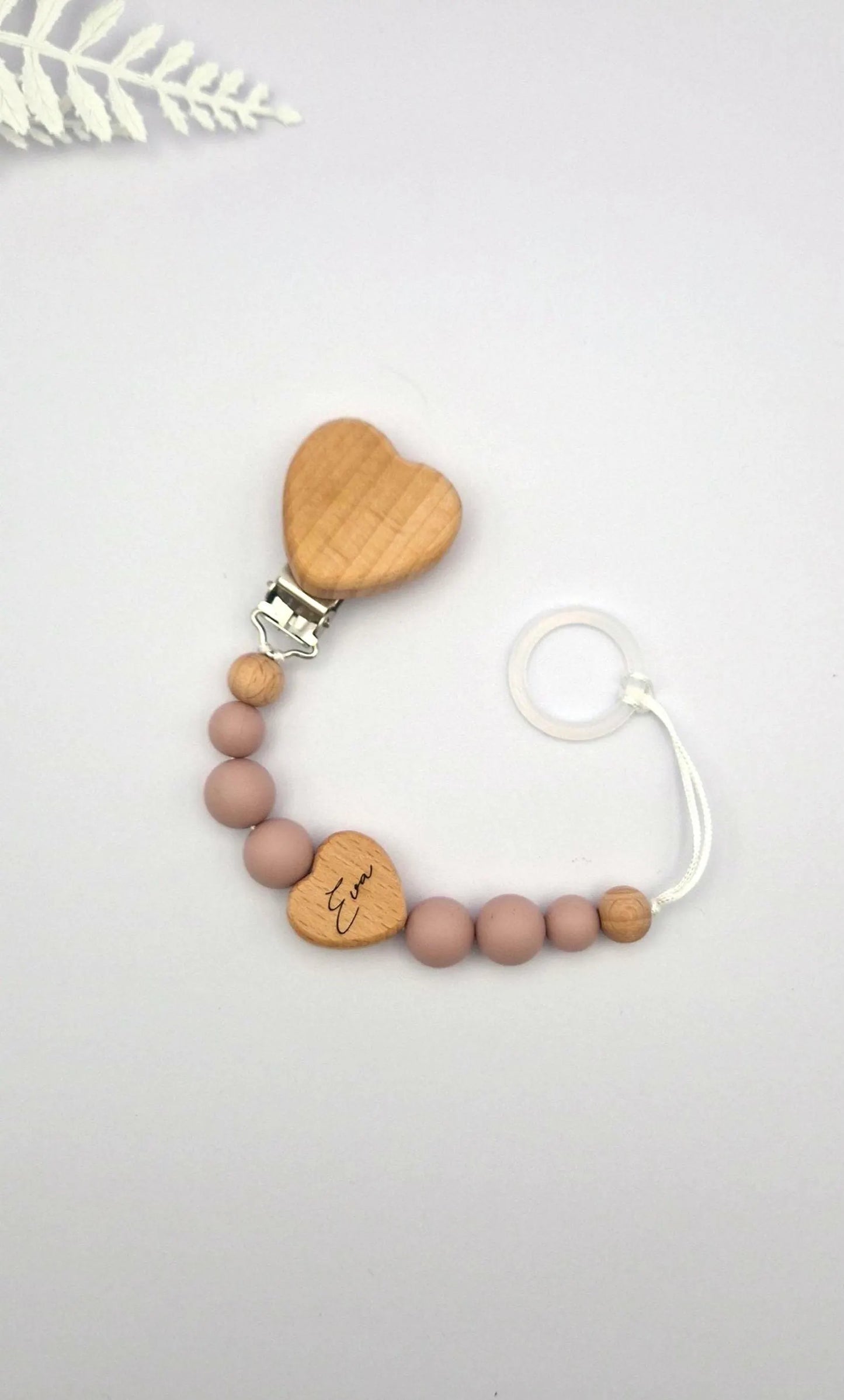 Personalisierte Schnullerkette mit Namen | Pastellrosa | Babygeschenk zur Geburt und Taufe | Handgefertigter Schnullerhalter BPA-frei | Mit Namensgravur