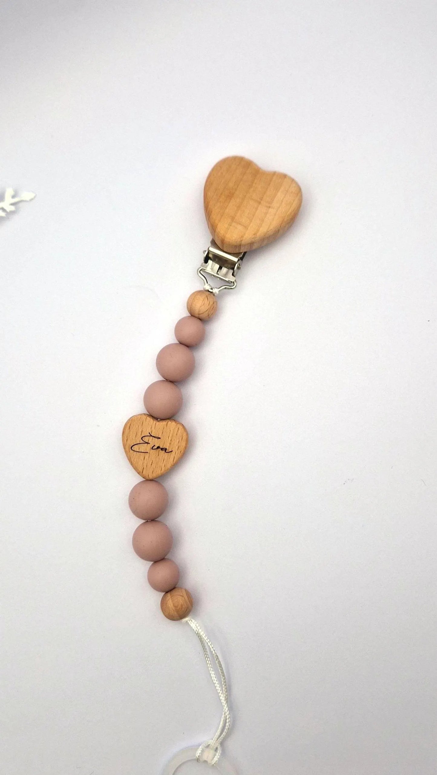 Personalisierte Schnullerkette mit Namen | Pastellrosa | Babygeschenk zur Geburt und Taufe | Handgefertigter Schnullerhalter BPA-frei | Mit Namensgravur