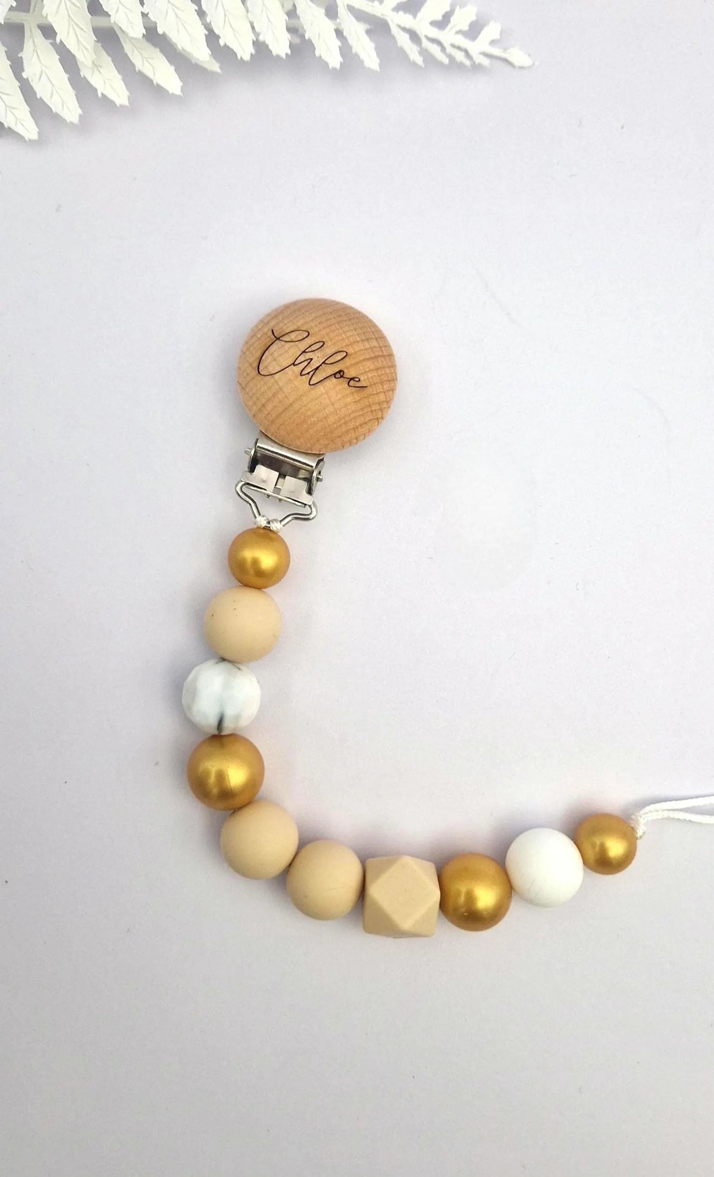 Personalisierte Schnullerkette mit Gravur | Gold, Silber, Roségold | Handgefertigt & personalisiert | Geschenk für Mädchen und Jungen