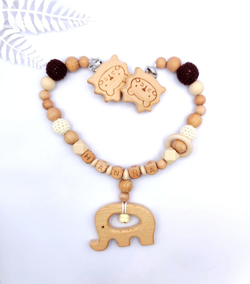 Personalisierte KINDERWAGENKETTE mit Namen: Montessori-Babyparty Geschenk aus Holz und Silikon zur Geburt oder Taufe