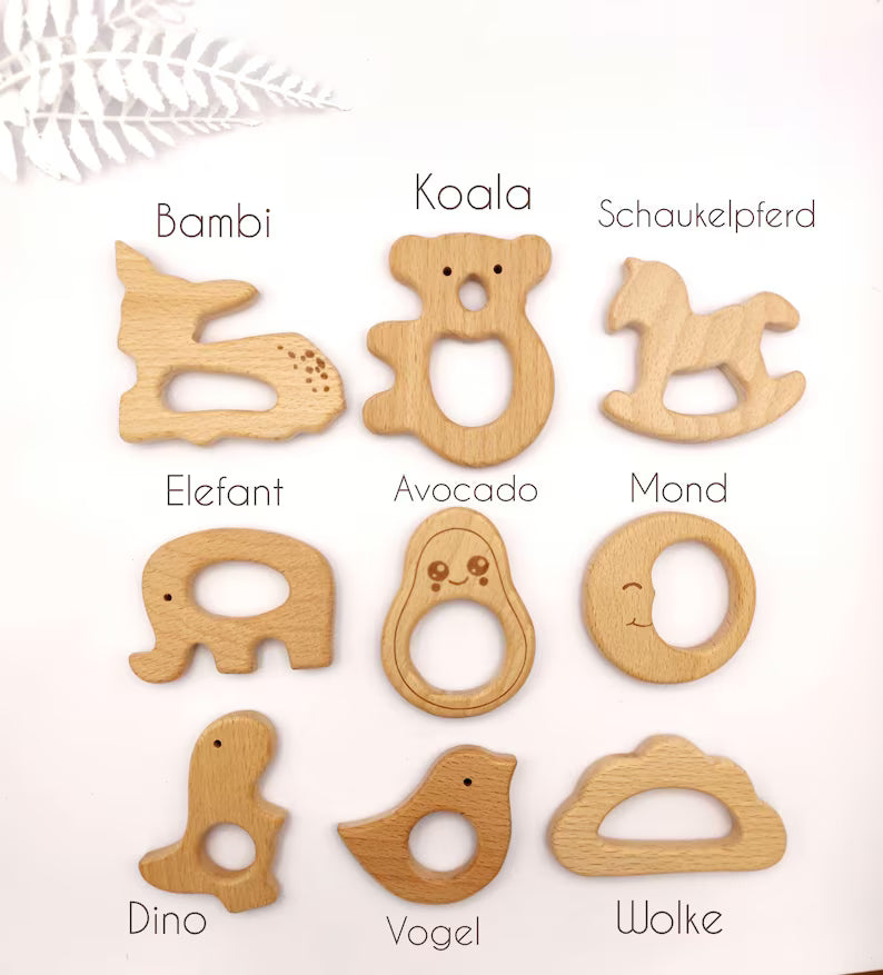Personalisierte KINDERWAGENKETTE mit Namen: Montessori-Babyparty Geschenk aus Holz und Silikon zur Geburt oder Taufe