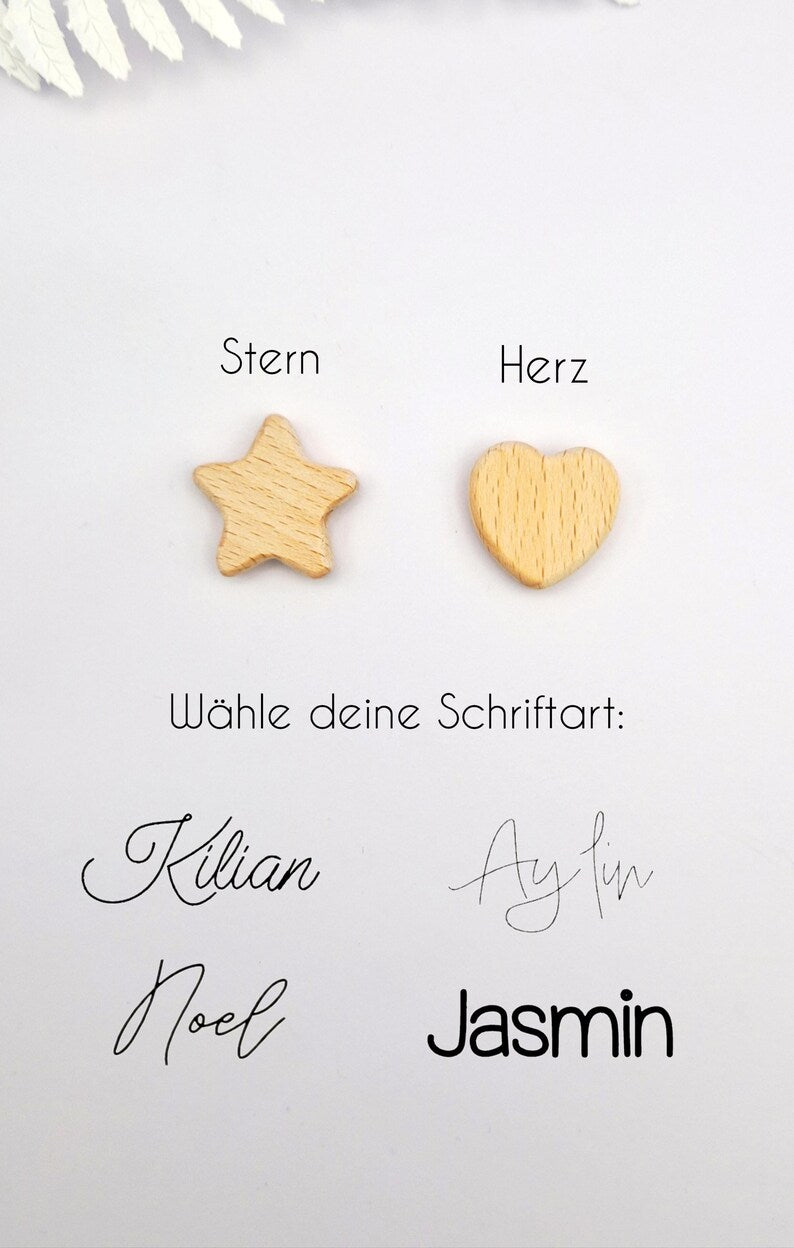 Personalisierter Baby Greifling aus Holz & Silikon – Montessori Greifling – Handgefertigtes Geschenk zur Geburt und Taufe