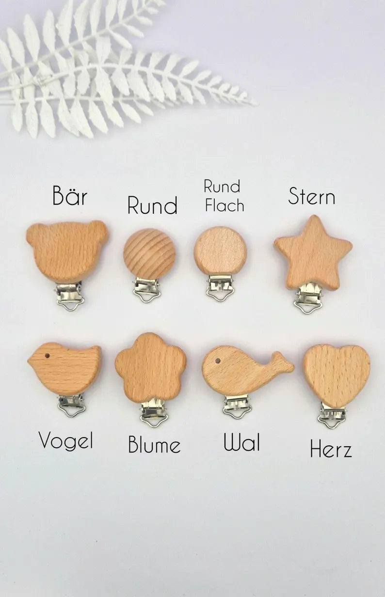 Personalisierte BABY-SCHNULLERKETTE aus Holz und Silikon: Montessori- und Sensorikspielzeug Geschenk zur Geburt oder Taufe