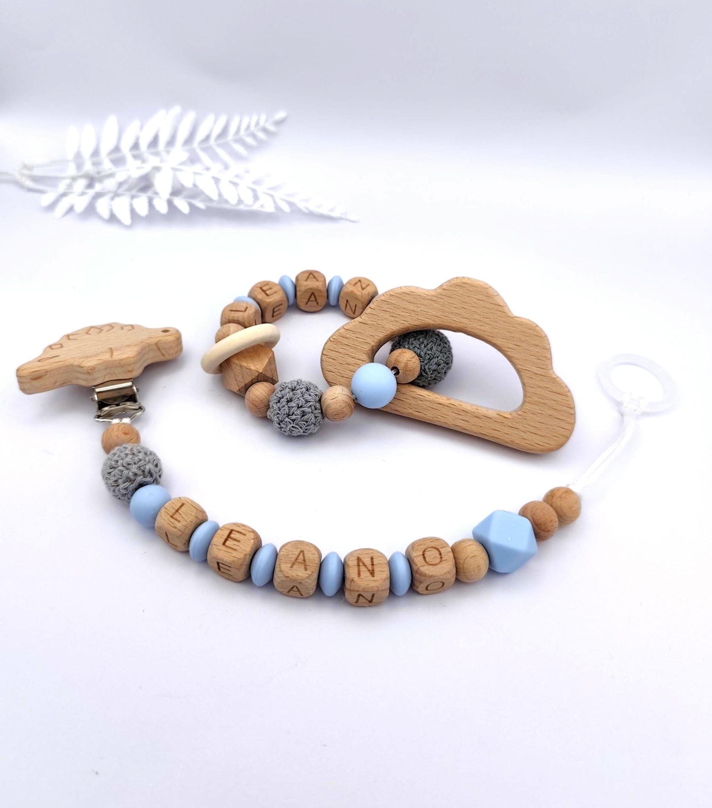 Baby Geschenkset personalisiert blau – Schnullerkette mit Namen & Greifling – Geschenk zur Geburt, Taufgeschenk, Babygeschenk Mädchen Junge