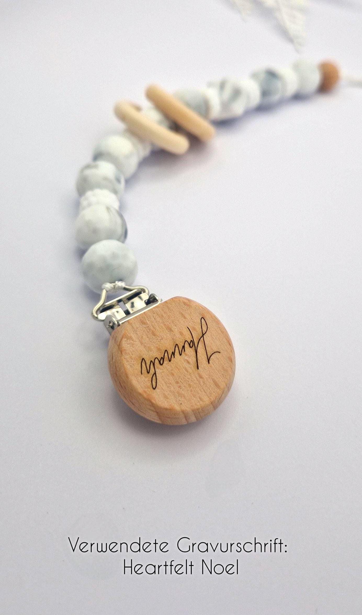 Personalisierte Schnullerkette Marmor Silikon & Holz mit Gravur | Personalisierte Schnullerkette Name | Edles Babygeschenk Taufe Geburt