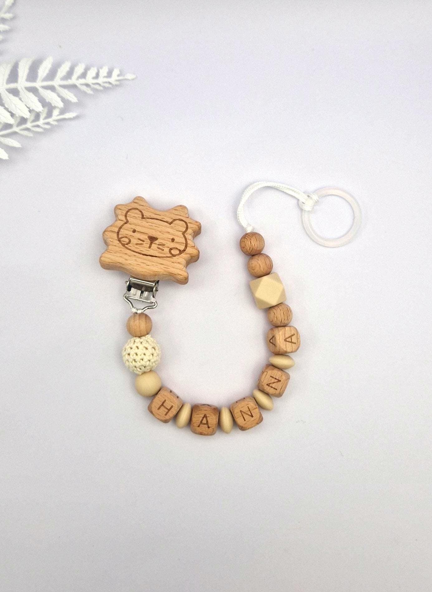 Personalisierte Schnullerkette mit Namen – liebevoll handgefertigtes Babygeschenk | Beige | Junge/Mädchen | BPA-frei | Holz & Silikon