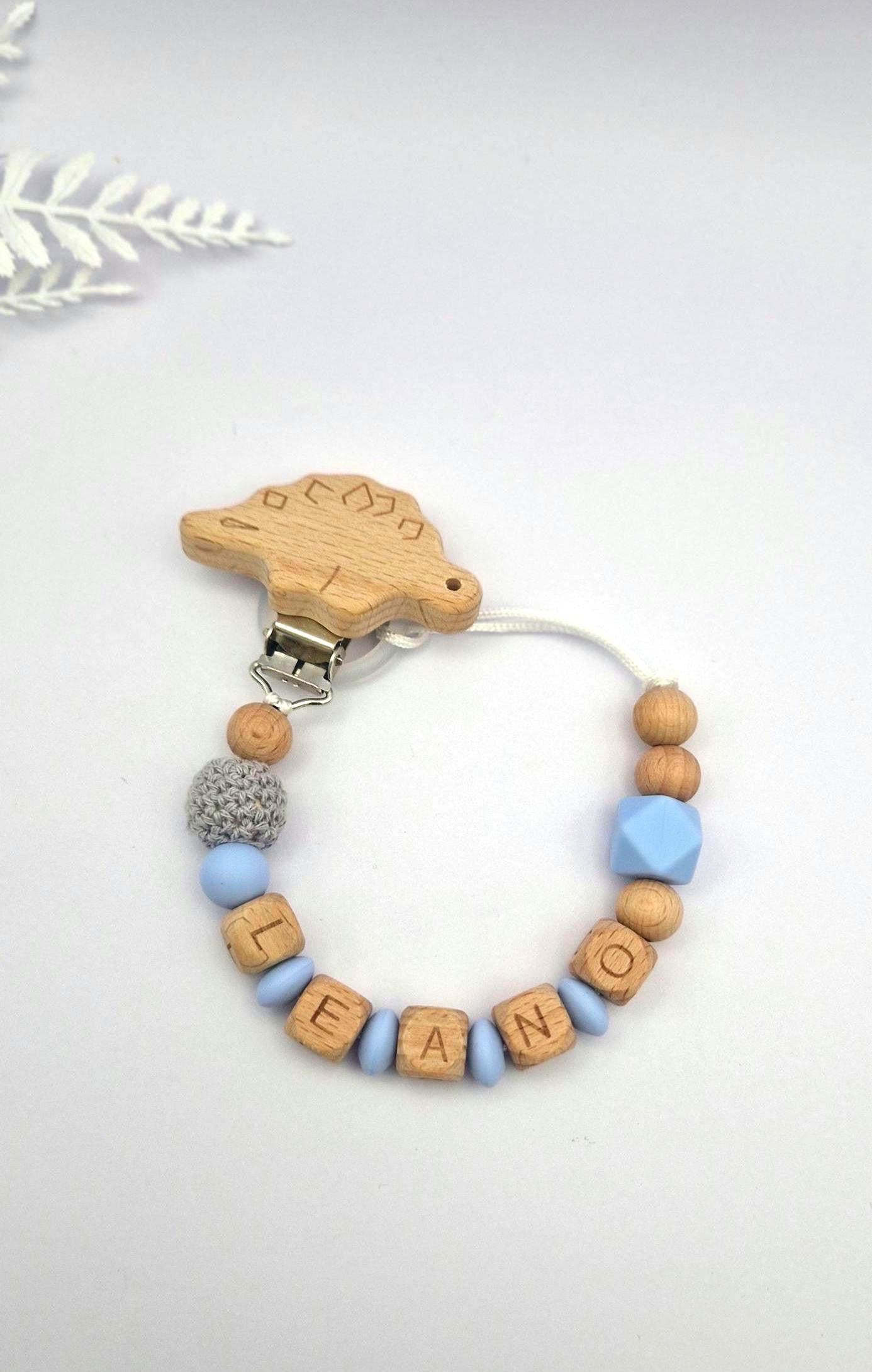 Personalisierte Schnullerkette mit Namen – liebevoll handgefertigtes Babygeschenk zur Geburt, Taufe | Blau | BPA-frei | Holz & Silikon