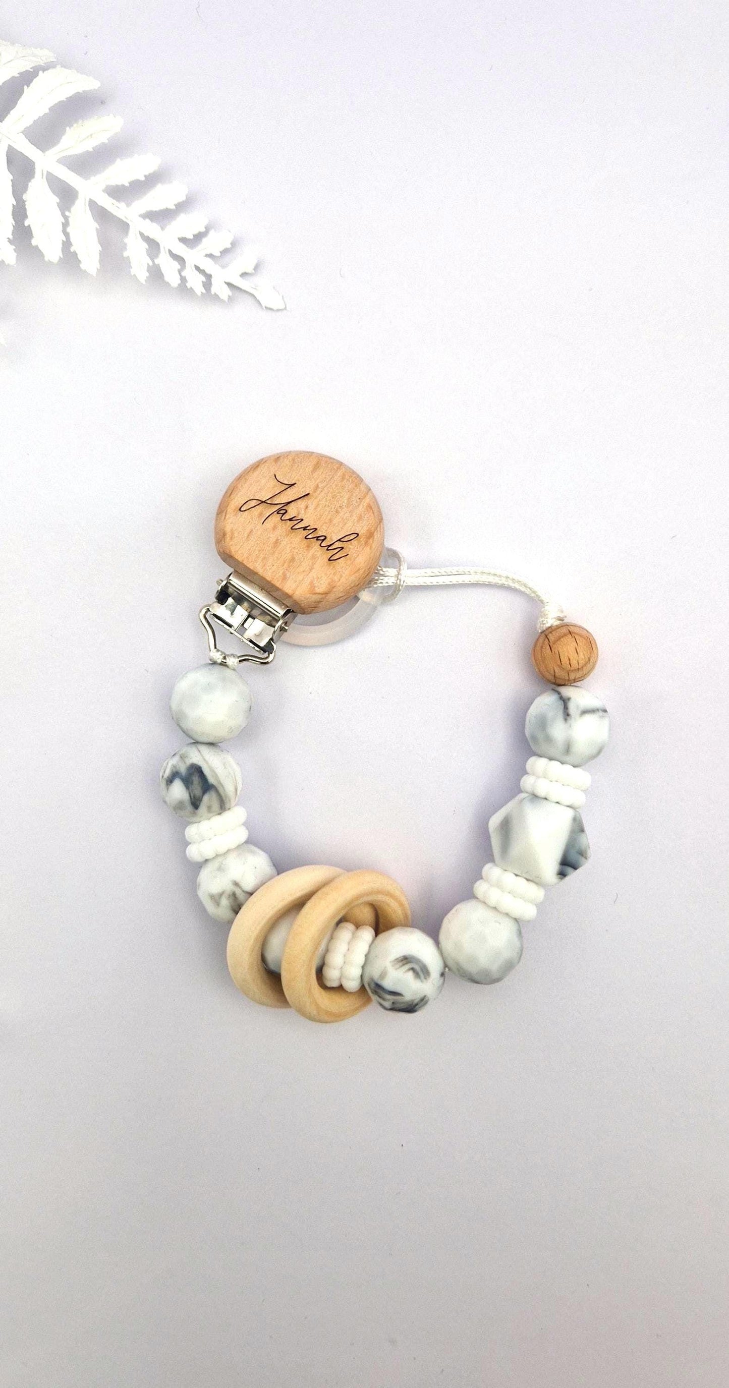 Personalisierte Schnullerkette Marmor Silikon & Holz mit Gravur | Personalisierte Schnullerkette Name | Edles Babygeschenk Taufe Geburt
