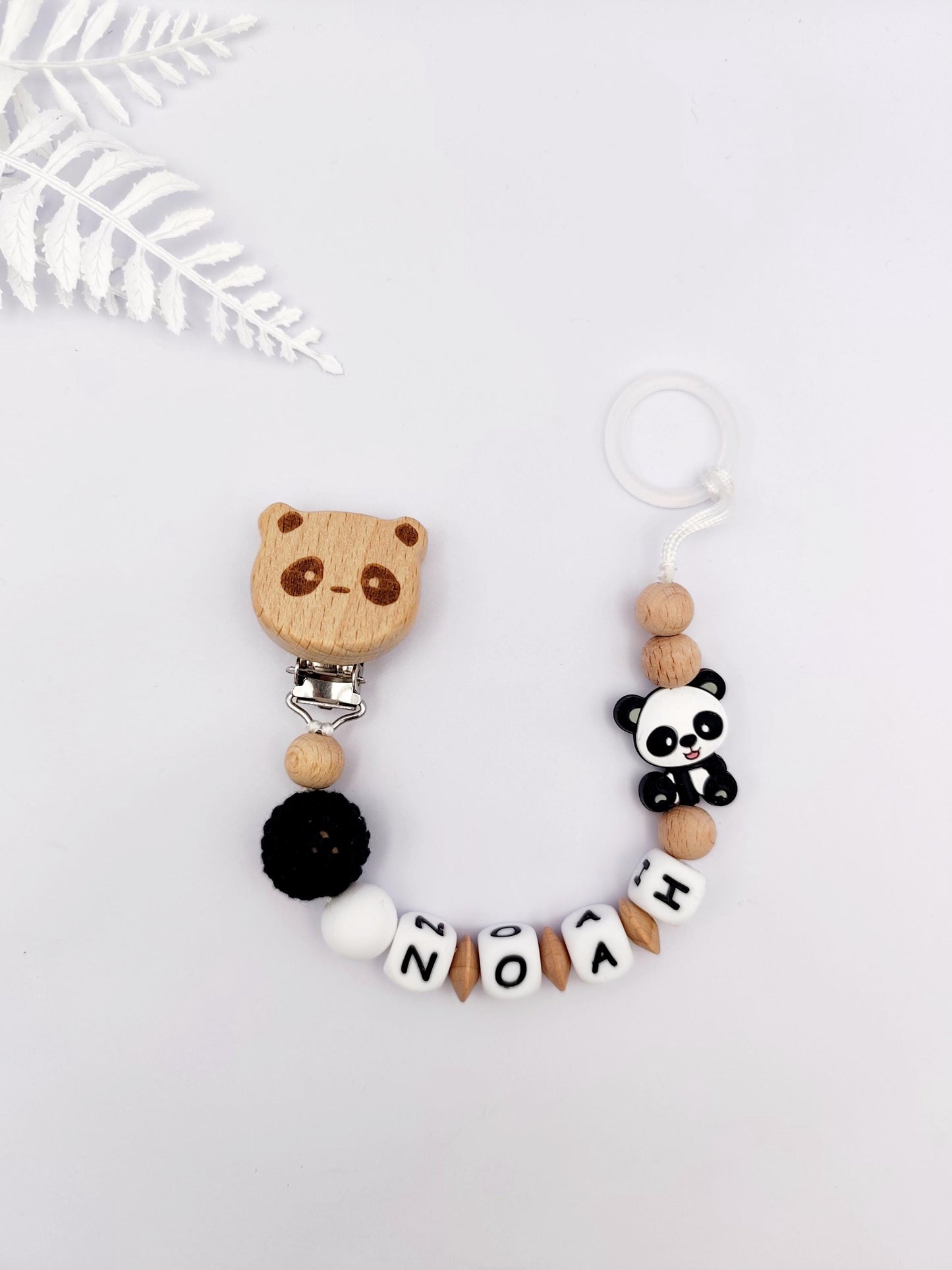 Schnullerkette mit Namen und Tiermotiv | 100% Handarbeit | Personalisiertes Geschenk für Babys | Babyartikel | Weiße Silikonbuchstaben