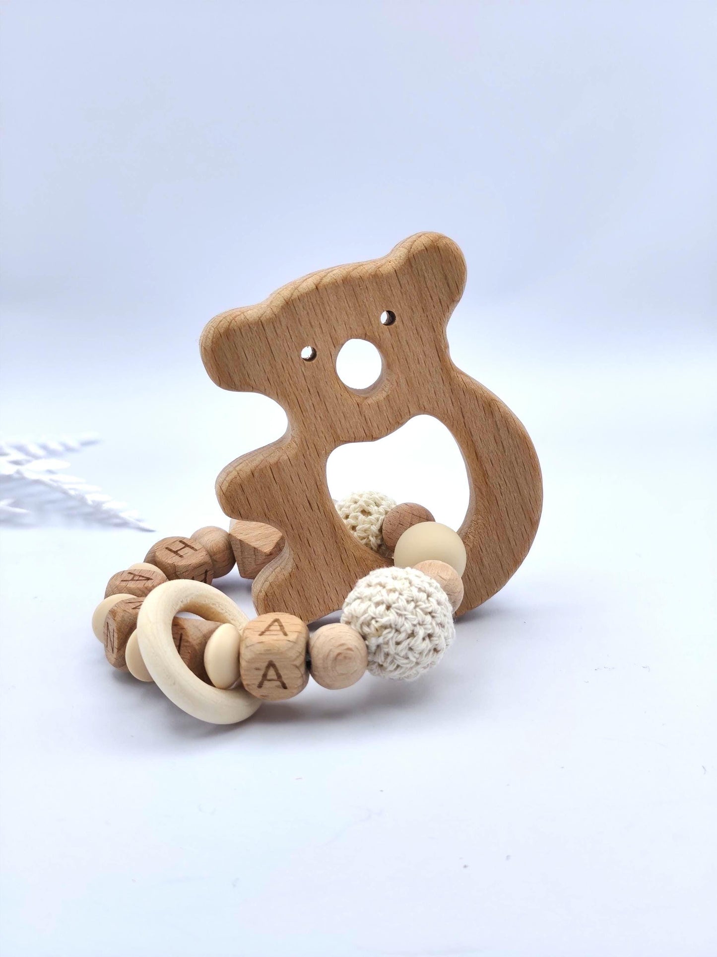 Baby Geschenkset Personalisiert Beige – Schnullerkette mit Namen & Greifling – Geschenk zur Geburt, Taufgeschenk, Babygeschenk Mädchen Junge