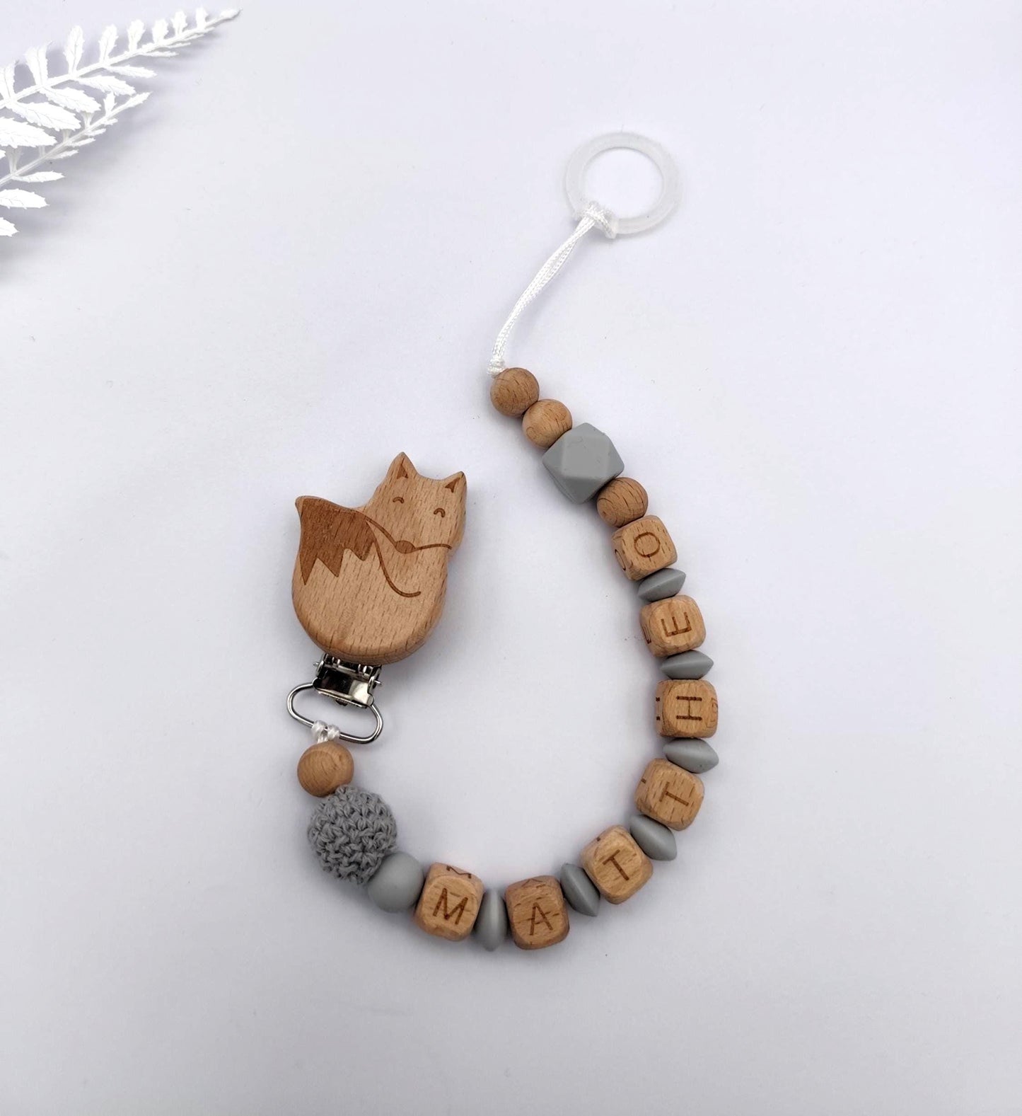 Baby Geschenkset Personalisiert Grau – Schnullerkette mit Namen & Greifling – Geburtsgeschenk, Taufgeschenk, Babygeschenk Mädchen Junge