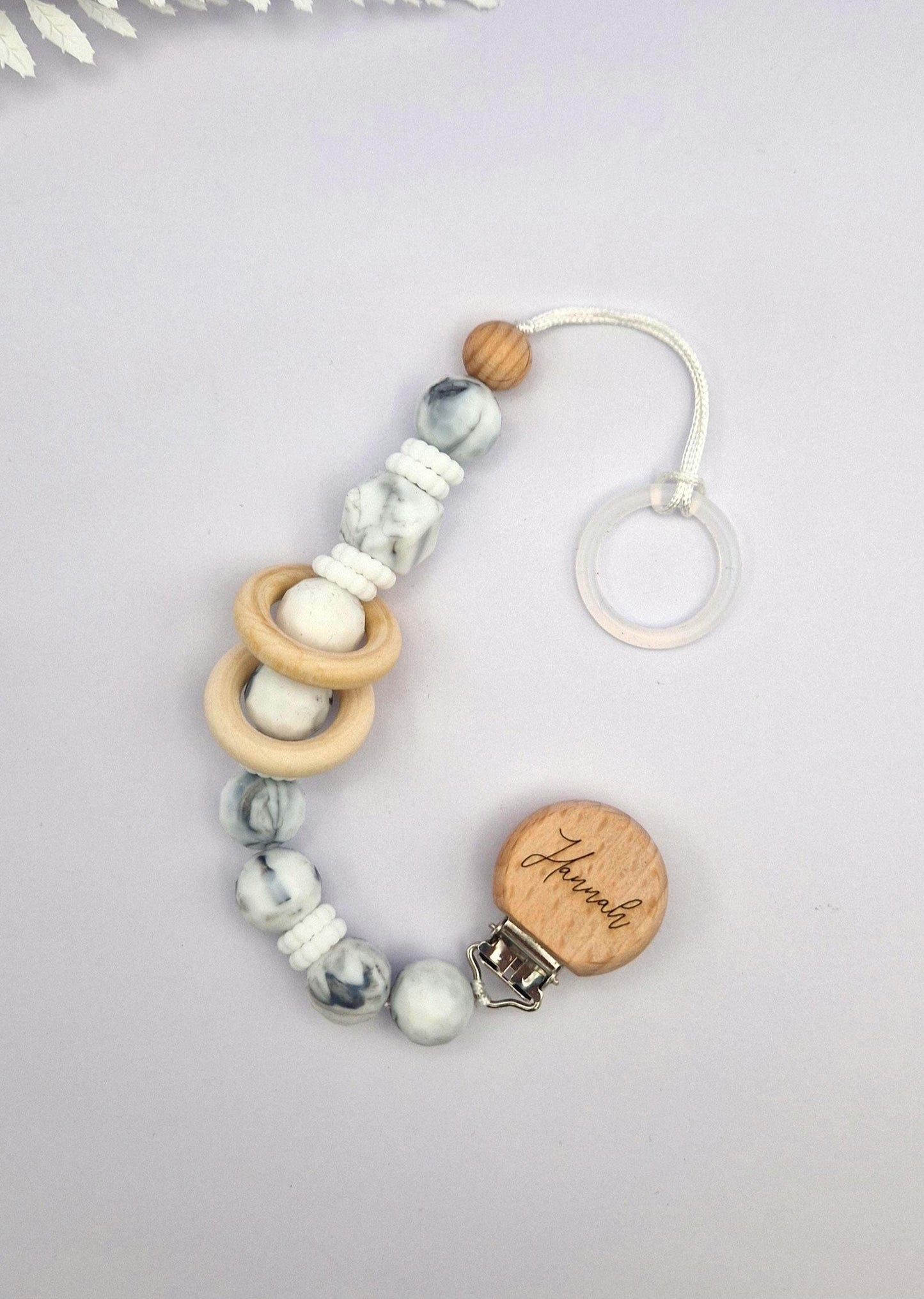 Personalisierte Schnullerkette Marmor Silikon & Holz mit Gravur | Personalisierte Schnullerkette Name | Edles Babygeschenk Taufe Geburt
