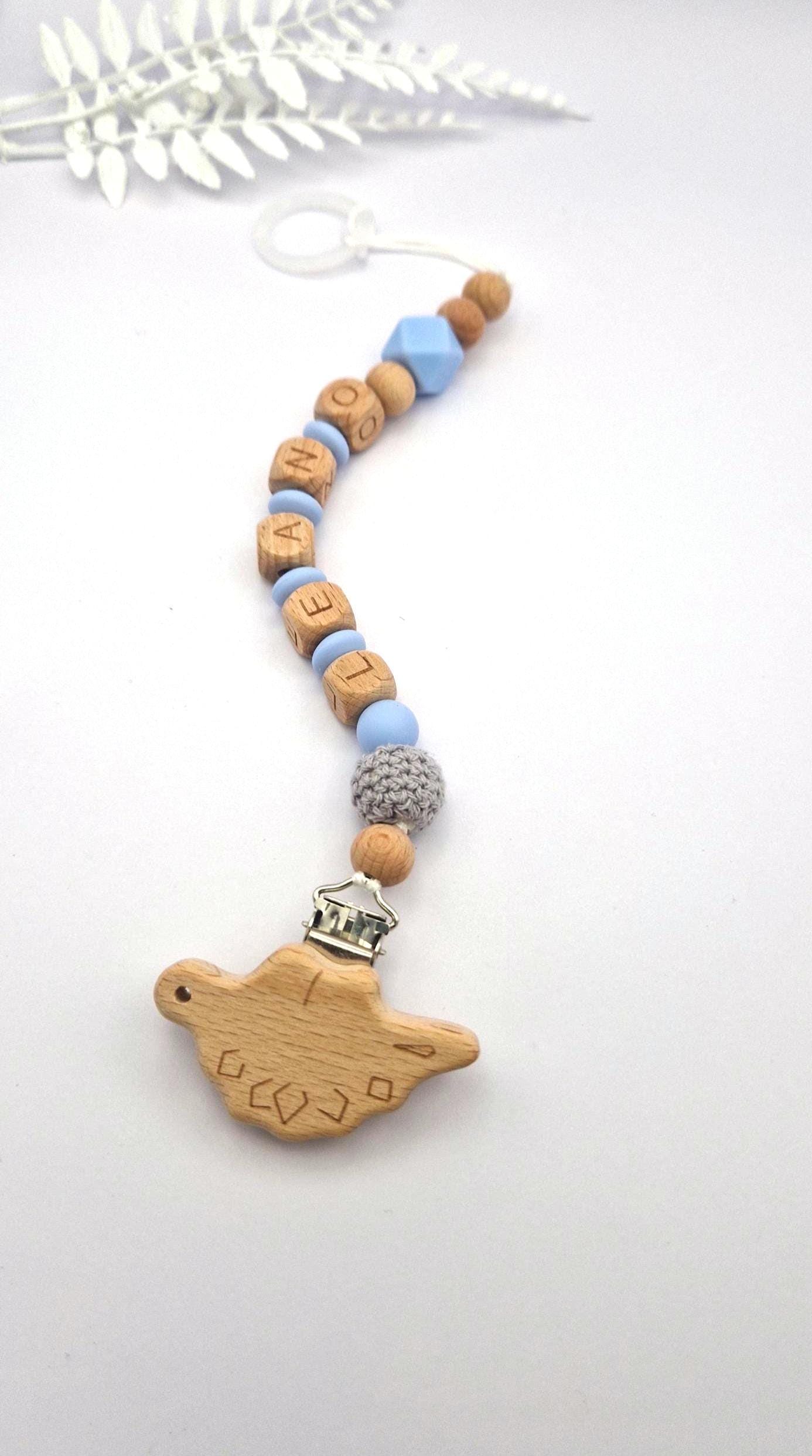 Personalisierte Schnullerkette mit Namen – liebevoll handgefertigtes Babygeschenk zur Geburt, Taufe | Blau | BPA-frei | Holz & Silikon