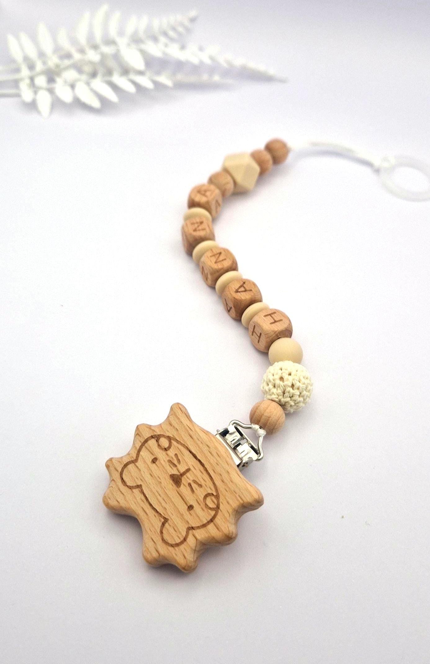 Personalisierte Schnullerkette mit Namen – liebevoll handgefertigtes Babygeschenk | Beige | Junge/Mädchen | BPA-frei | Holz & Silikon