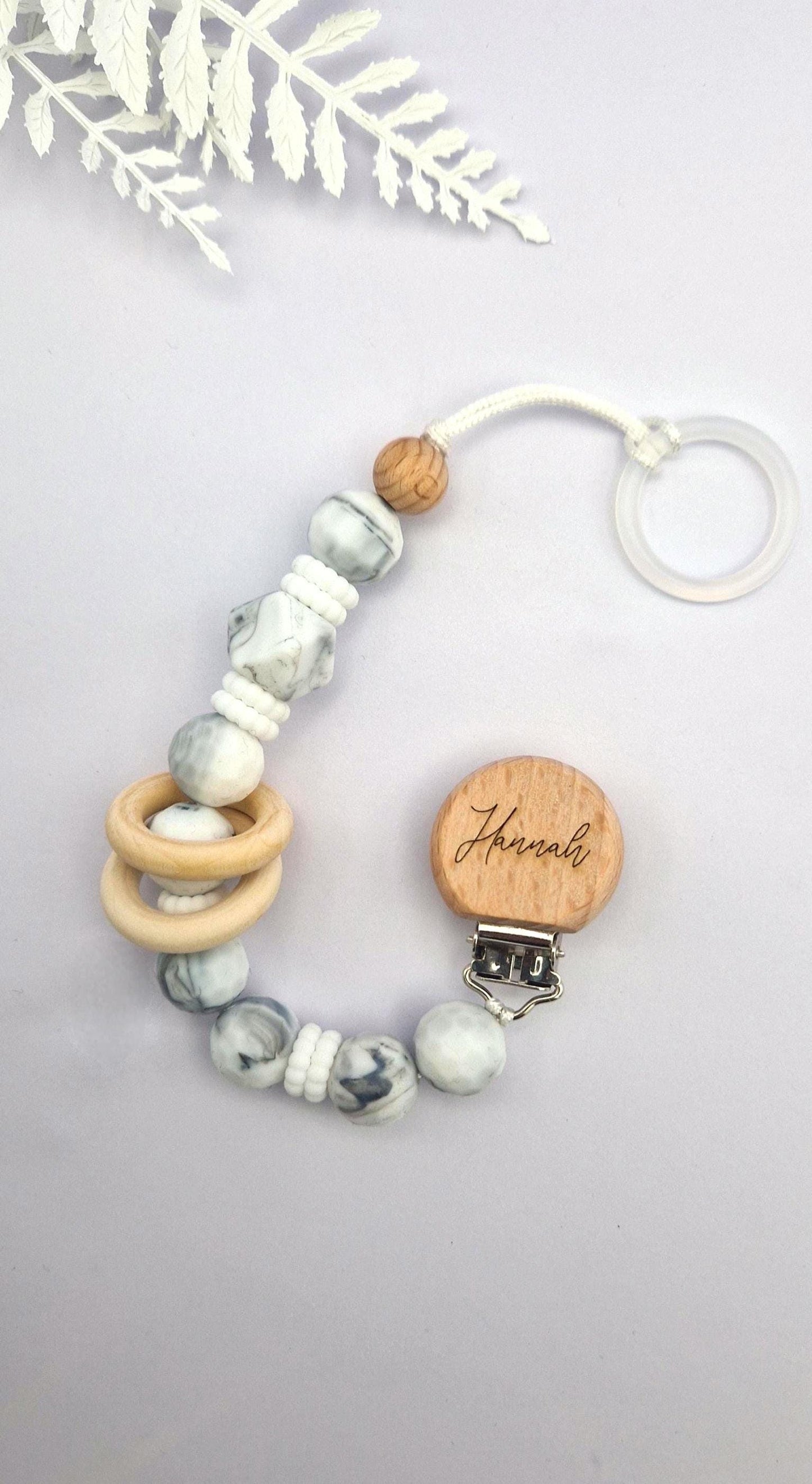 Personalisierte Schnullerkette Marmor Silikon & Holz mit Gravur | Personalisierte Schnullerkette Name | Edles Babygeschenk Taufe Geburt
