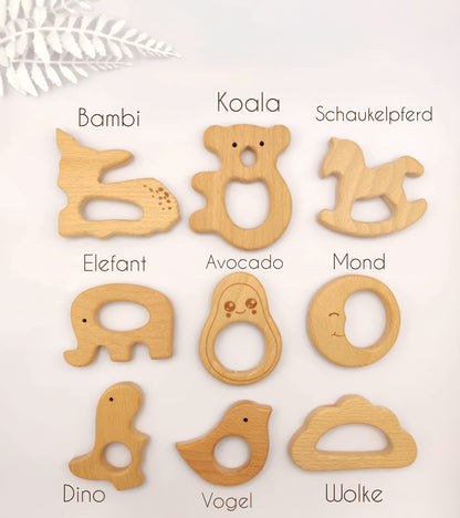 Personalisierte Kinderwagenkette für Mädchen – mit Namen | Holz & Silikon | BPA-frei