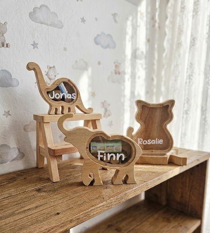 Personalisierte Tier-Spardose mit Namen – Holz-Sparschwein zur Geburt & Taufe, Geschenke für Kinder