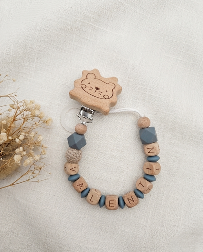 Schnullerkette mit Name Petrolblau | Personalisiert aus Holz & Silikon