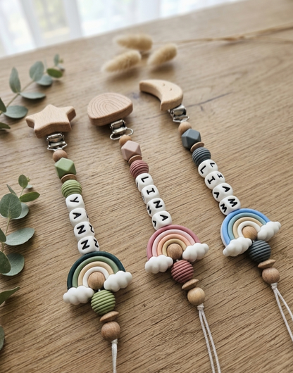 Schnullerkette mit Namen & Regenbogen | Personalisiert | Bpa Frei | Geschenk für Baby