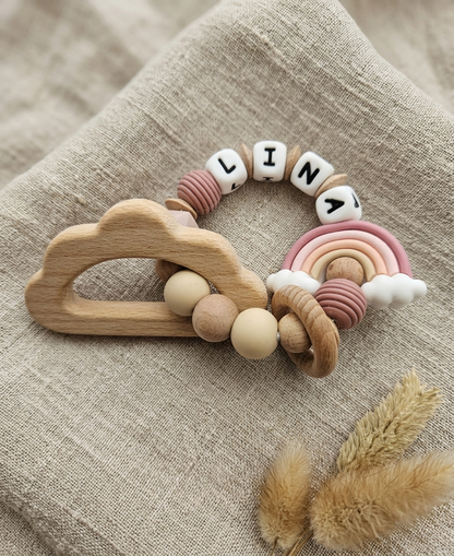 Greifling mit Namen aus Holz | Personalisiertes Baby-Geschenk zur Geburt und Taufe