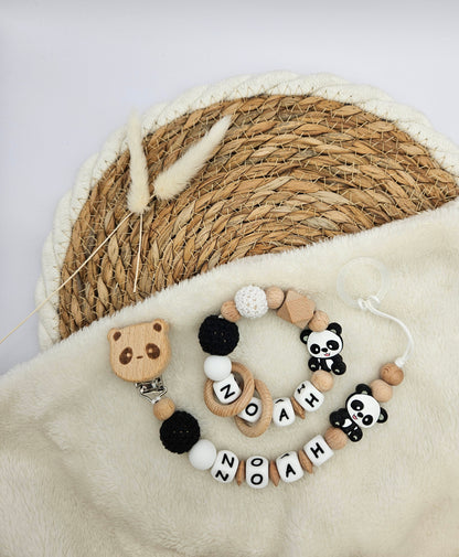 Schnullerkette & Greifling mit Namen, Set personalisiert mit Tiermotiv – BPA-frei, Österreich