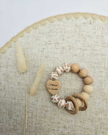Personalisierter Greifling aus Holz & Silikon - Handgemacht - Boho Stil - Natur - Gravur