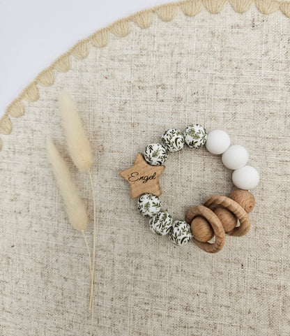 Personalisierter Greifling aus Holz & Silikon - Handgemacht - Boho Stil - Natur - Gravur