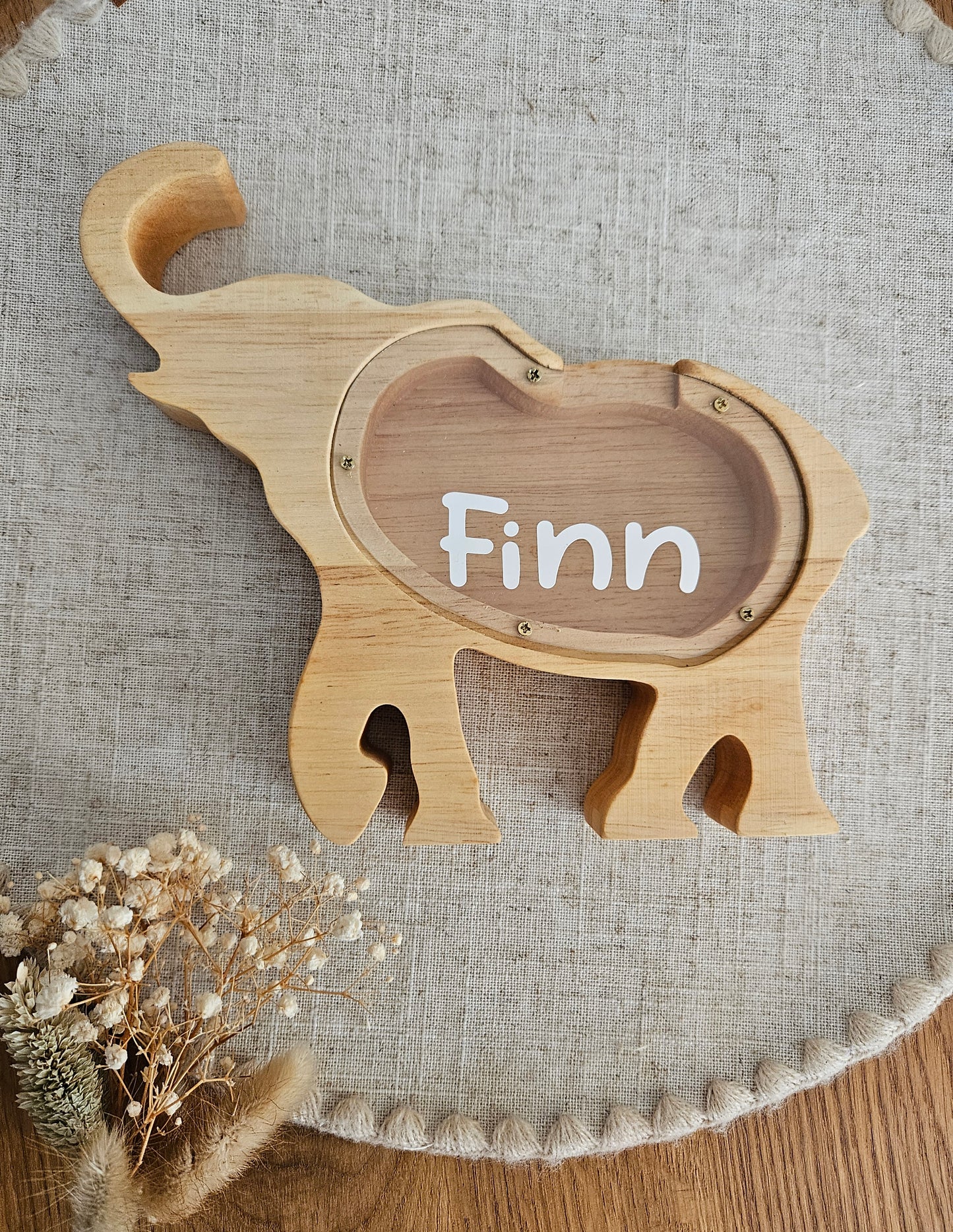 Personalisierte Tier-Spardose mit Namen – Holz-Sparschwein zur Geburt & Taufe, Geschenke für Kinder