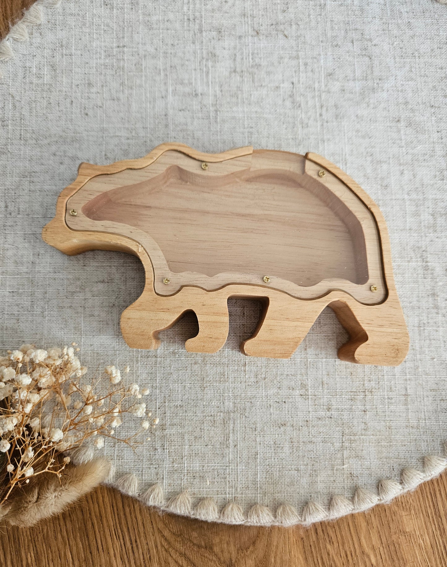 Personalisierte Tier-Spardose mit Namen – Holz-Sparschwein zur Geburt & Taufe, Geschenke für Kinder
