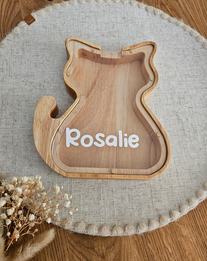 Personalisierte Tier-Spardose mit Namen – Holz-Sparschwein zur Geburt & Taufe, Geschenke für Kinder