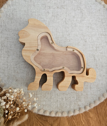 Personalisierte Tier-Spardose mit Namen – Holz-Sparschwein zur Geburt & Taufe, Geschenke für Kinder