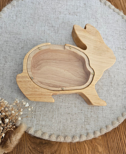 Personalisierte Tier-Spardose mit Namen – Holz-Sparschwein zur Geburt & Taufe, Geschenke für Kinder