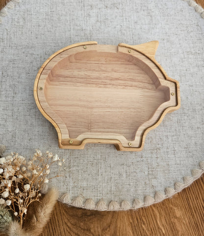 Personalisierte Tier-Spardose mit Namen – Holz-Sparschwein zur Geburt & Taufe, Geschenke für Kinder