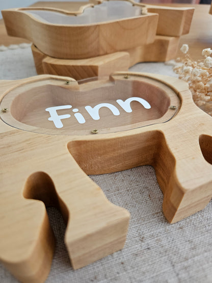 Personalisierte Tier-Spardose mit Namen – Holz-Sparschwein zur Geburt & Taufe, Geschenke für Kinder