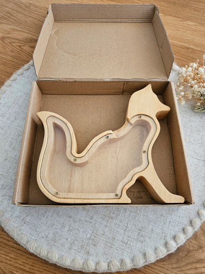 Personalisierte Tier-Spardose mit Namen – Holz-Sparschwein zur Geburt & Taufe, Geschenke für Kinder