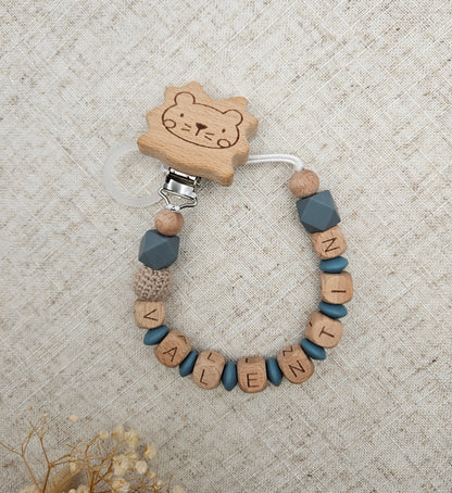 Schnullerkette mit Name Petrolblau | Personalisiert aus Holz & Silikon