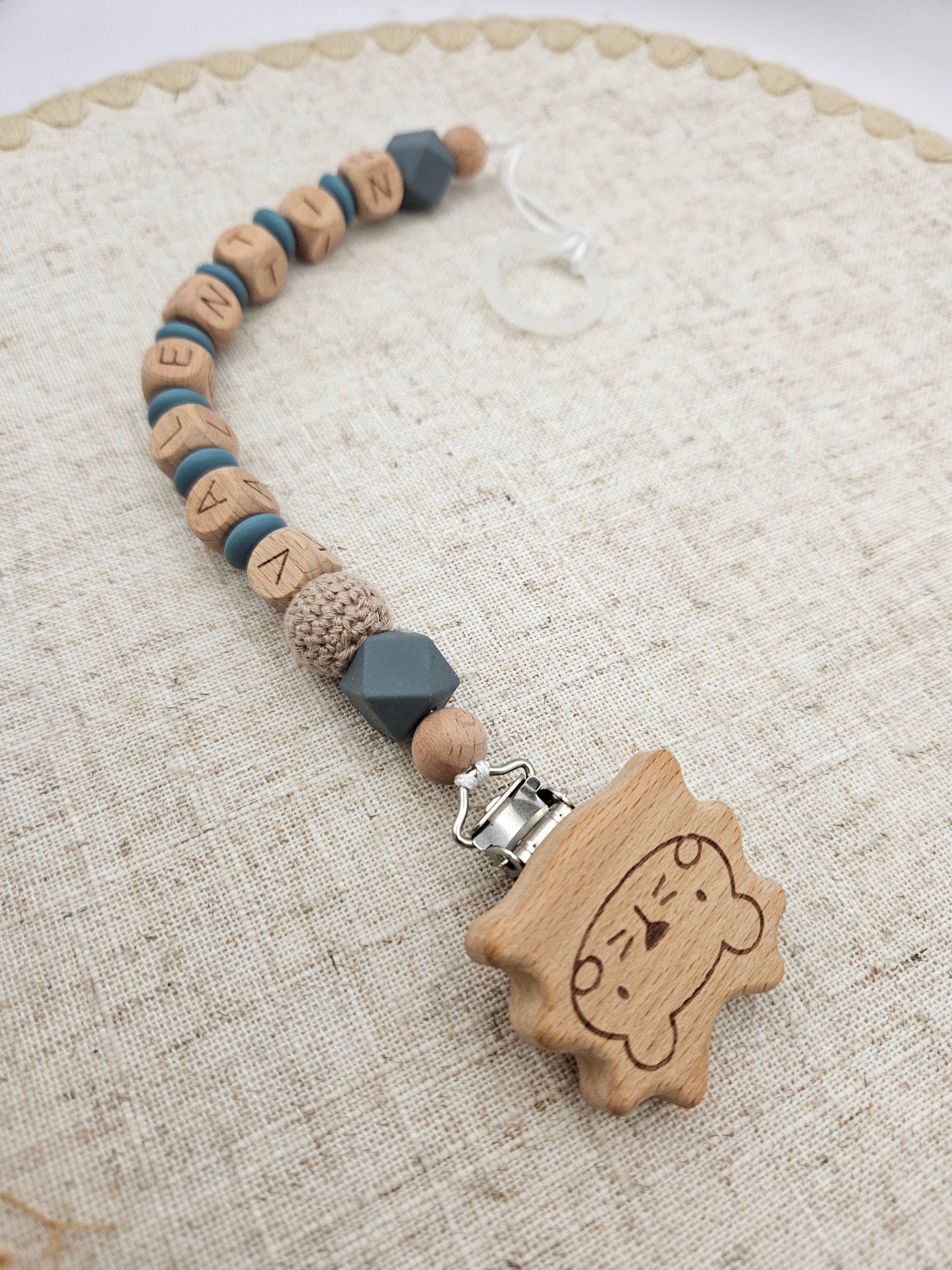 Schnullerkette mit Name Petrolblau | Personalisiert aus Holz & Silikon