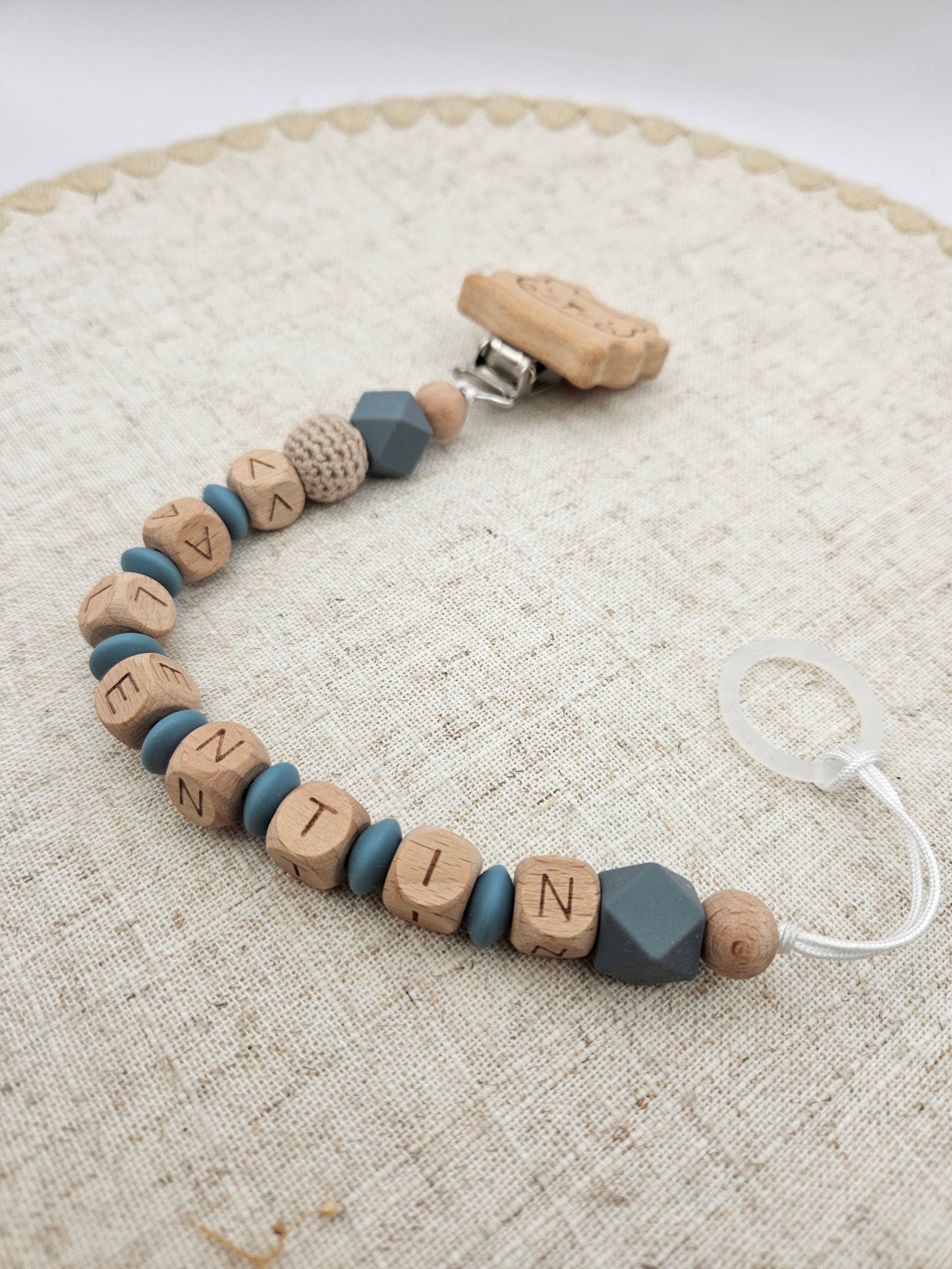 Schnullerkette mit Name Petrolblau | Personalisiert aus Holz & Silikon