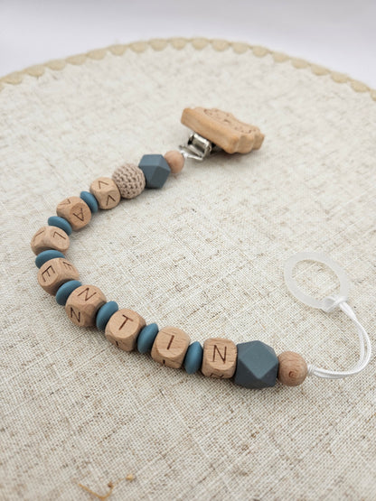 Schnullerkette mit Name Petrolblau | Personalisiert aus Holz & Silikon