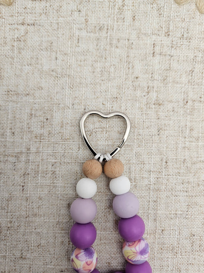 Personalisiertes Schnullerkette & Schlüsselanhänger Set – Lila Blume