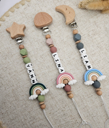 Schnullerkette mit Namen & Regenbogen | Personalisiert | Bpa Frei | Geschenk für Baby