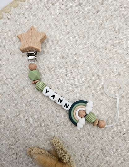 Schnullerkette mit Namen & Regenbogen | Personalisiert | Bpa Frei | Geschenk für Baby