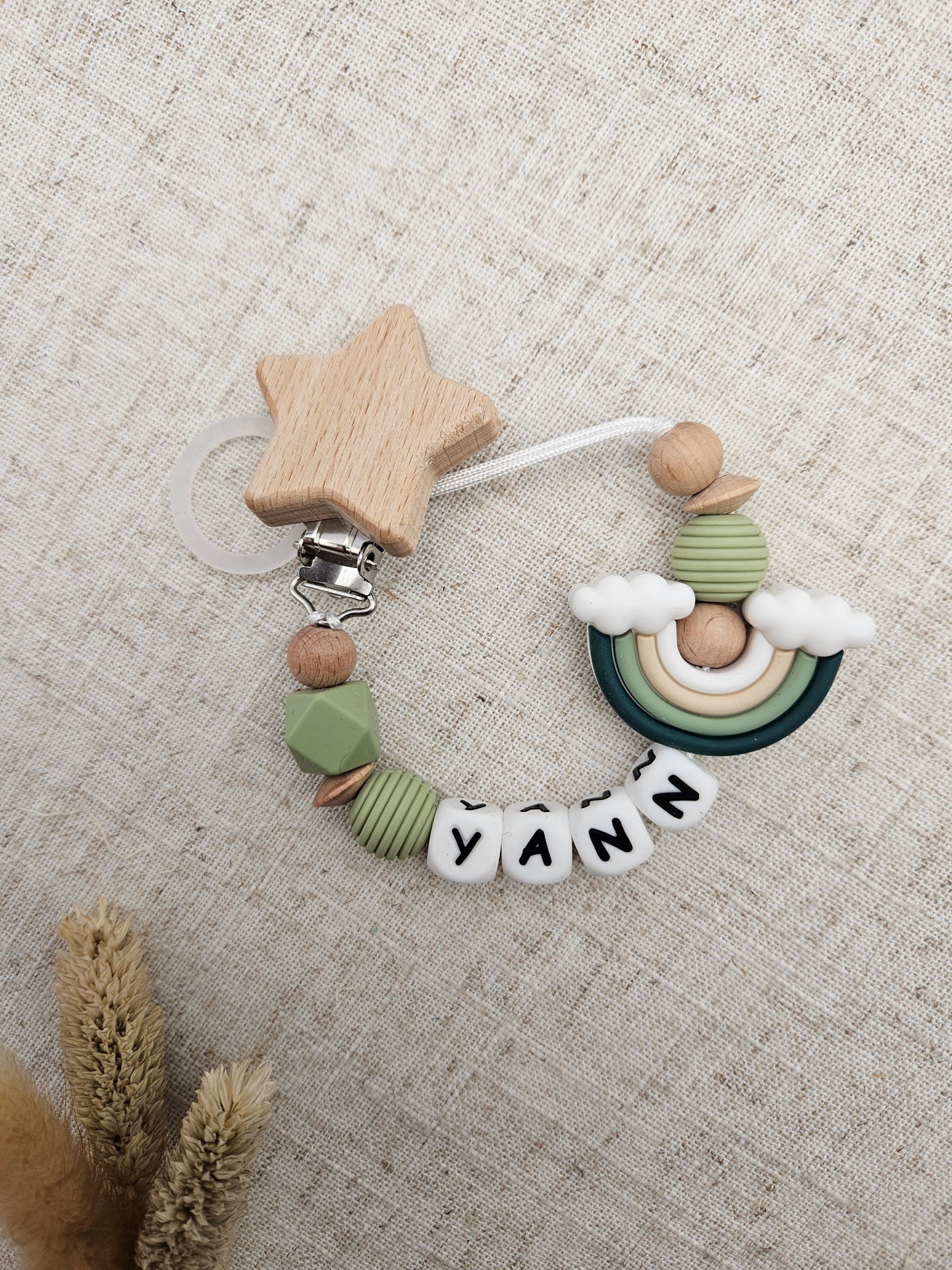 Schnullerkette mit Namen & Regenbogen | Personalisiert | Bpa Frei | Geschenk für Baby