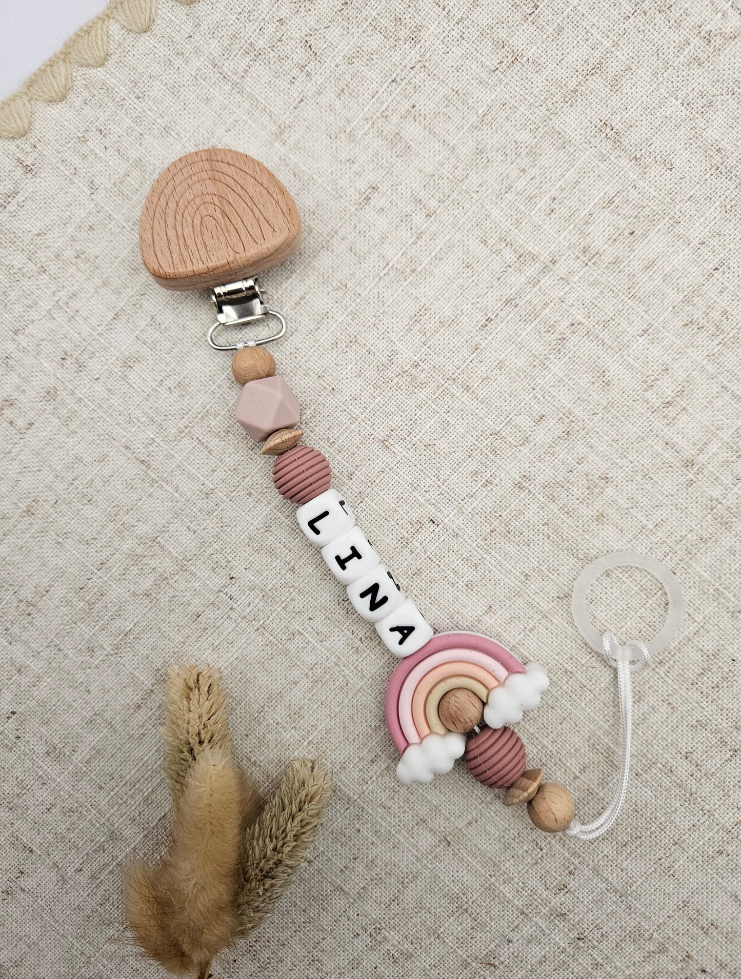 Schnullerkette mit Namen & Regenbogen | Personalisiert | Bpa Frei | Geschenk für Baby