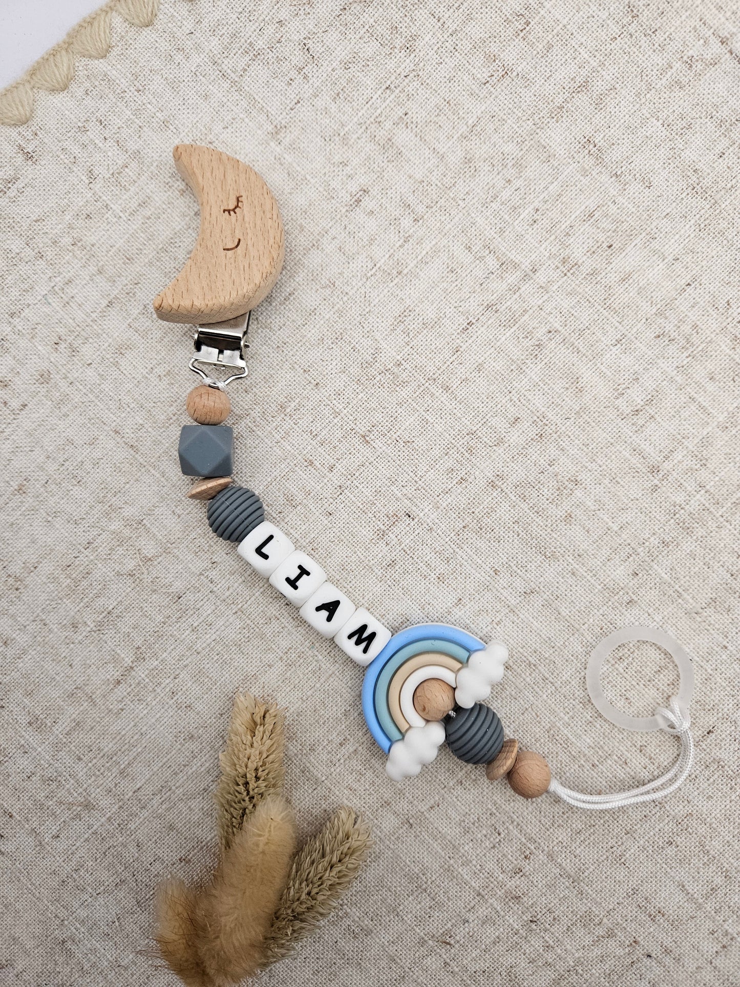Schnullerkette mit Namen & Regenbogen | Personalisiert | Bpa Frei | Geschenk für Baby