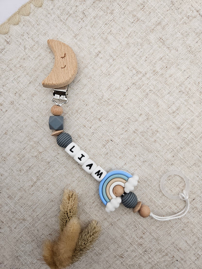 Schnullerkette mit Namen & Regenbogen | Personalisiert | Bpa Frei | Geschenk für Baby