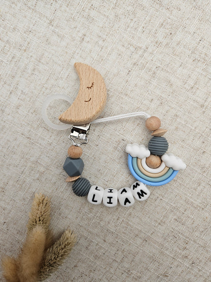 Schnullerkette mit Namen & Regenbogen | Personalisiert | Bpa Frei | Geschenk für Baby