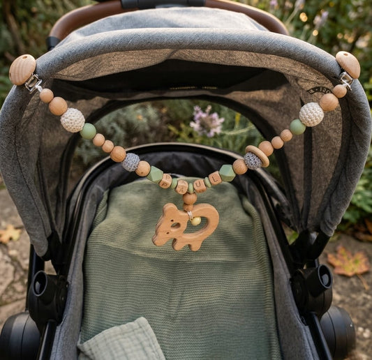 Kinderwagenkette personalisiert mit Namen|Montessori | Babyparty | Geschenk aus Holz und Silikon zur Geburt oder Taufe